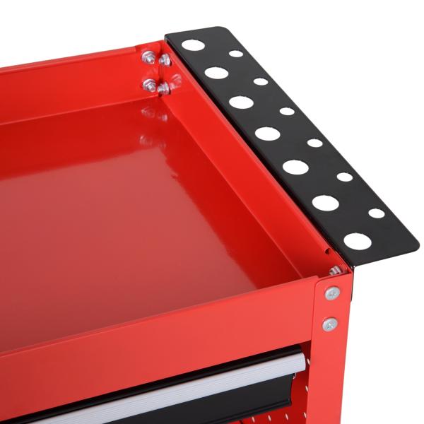 Carrinho de Ferramentas com 3 Bandejas e Gaveta Rodas com Travões Pega Lateral Painel Lateral Perfurado 82x35x76 cm Vermelho