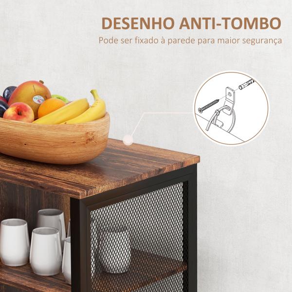 Aparador de Cozinha Industrial Móvel de Armazenamento de Garrafas para Bar Sala Cozinha 120x40x76 cm Castanho Rústico