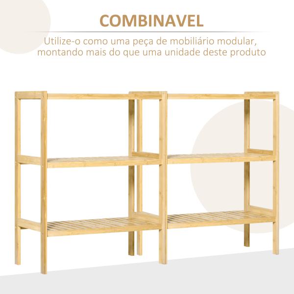Estante de Bambu de 3 Níveis Móvel Organizador Multifuncional para Casa de Banho Cozinha Sala de Estar 62x33x80cm Natural