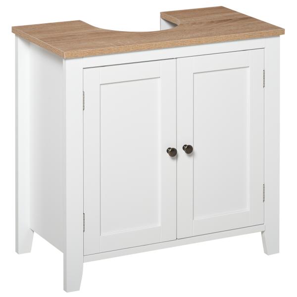 Móvel para Lavatório Pousar com 2 Portas e Prateleira Ajustável Estilo Moderno 60x30x60cm Branco e Madeira