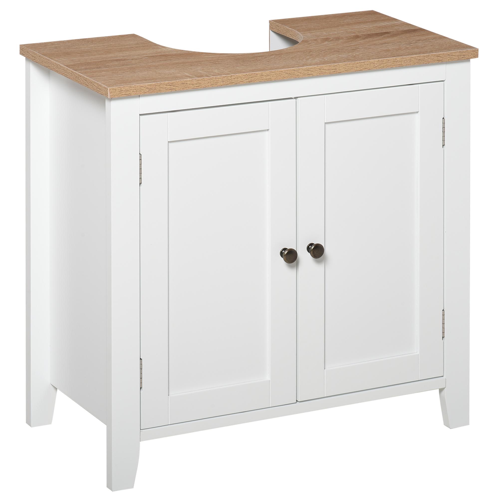 Móvel para Lavatório Pousar com 2 Portas e Prateleira Ajustável Estilo Moderno 60x30x60cm Branco e Madeira