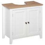 Móvel para Lavatório Pousar com 2 Portas e Prateleira Ajustável Estilo Moderno 60x30x60cm Branco e Madeira