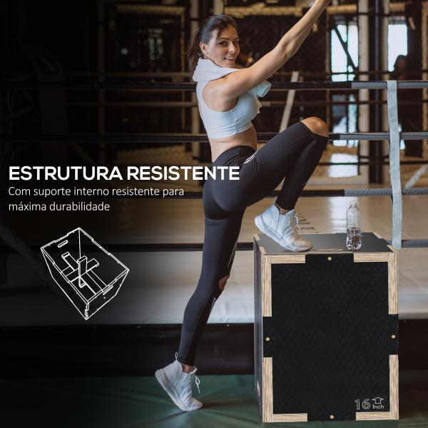 Caixa Pliométrica com 3 Alturas Diferentes para Treino de Força em Casa Ginásio CrossFit Carga 120 kg 40,5x35,5x30,5 cm Preto