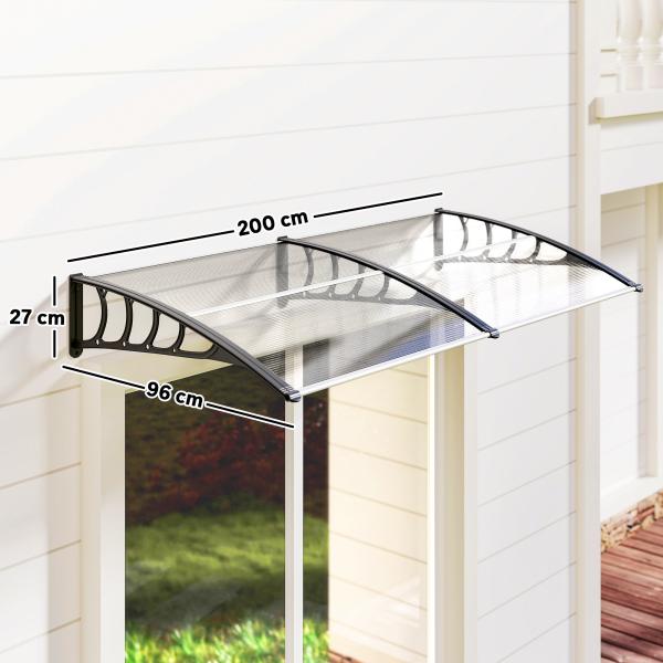 Marquise de Proteção 200x96 cm Marquise Exterior para Portas e Janelas contra o Sol e Chuva com Suporte de PP Policarbonato Transparente