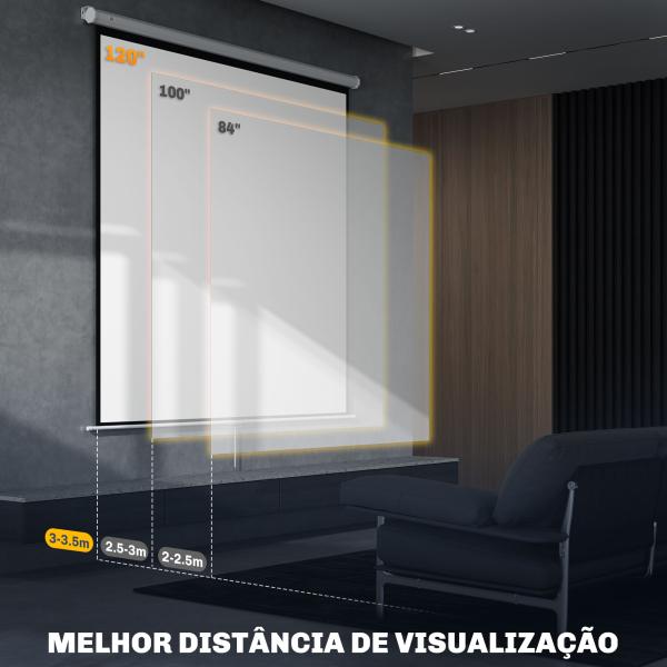 Tela de Projeção Manual 120 Polegadas Portátil Formato 1:1 para Interior e Exterior Cinema em Casa 207x207 cm Branco