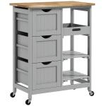 Carrinho de Cozinha com Rodas Carrinho de Serviço com 3 Gavetas 2 Prateleiras Abertas e Bandeja 67x37x85,5 cm Cinzento