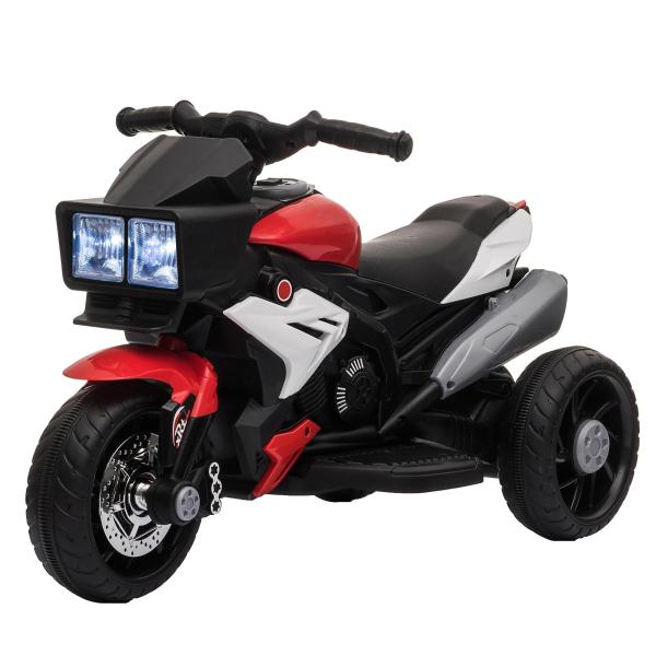 Motocicleta Elétrica Infantil com 3 Rodas para Crianças acima de 3 anos Triciclo com Pedal para Crianças Bateria 6V com Luzes Música Pneus Largos 86x42x52cm Vermelho e Preto
