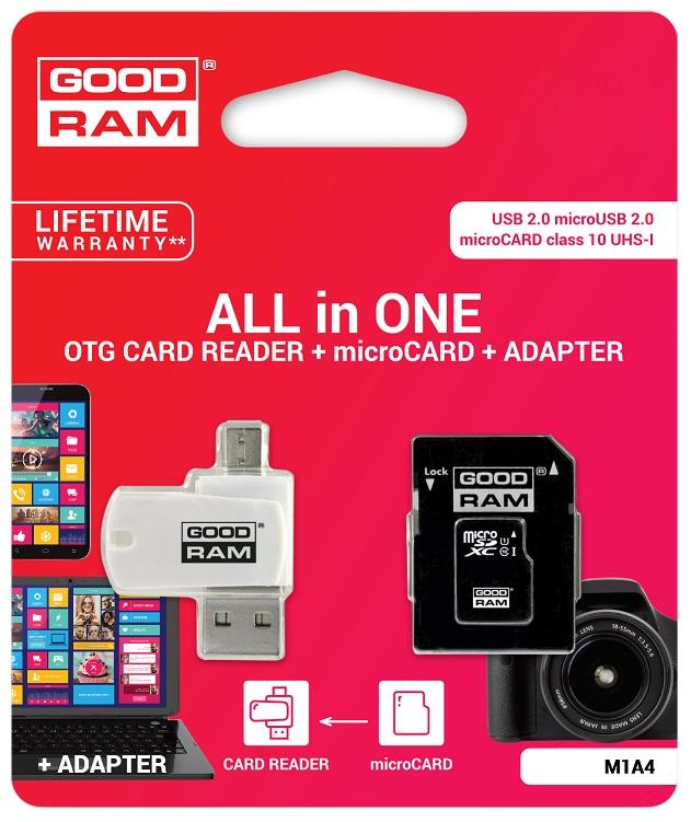 Cartão Memória MicroSD 64GB (CLASS 10) 4 - EM - 1 c/ Adaptadores SD e PEN USB/OTG - GOODRAM