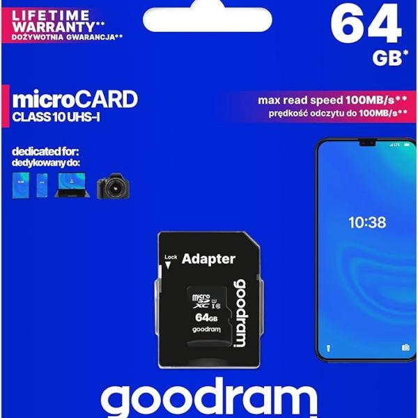 Cartão de Memória 64GB UHS - I MicroSD + Adaptador SD (CLASS 10) - GOODRAM