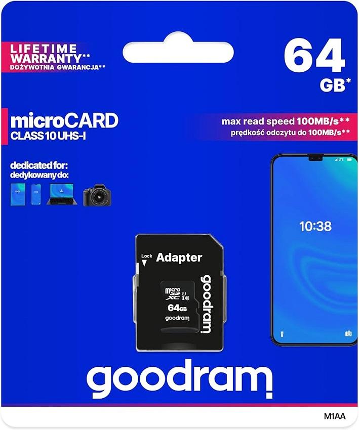 Cartão de Memória 64GB UHS - I MicroSD + Adaptador SD (CLASS 10) - GOODRAM