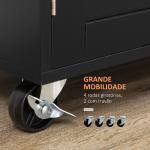 Ilha de Cozinha com Armário Portas e Prateleira Interior Ajustável Gaveta Barra e Suporte para Temperos Móvel Aparador Auxiliar com Rodas para Sala de Jantar 109x40x89cm Preto