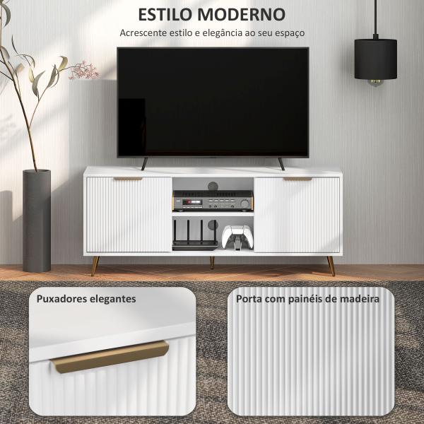 Móvel de TV Moderno Móvel de TV para Sala de Estar com 2 Compartimentos Abertos para Televisores de 55 Polegadas 120x35x48 cm Branco