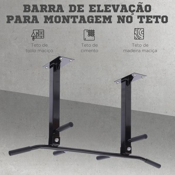 Barra de Elevação de Parede barra Pull - Up de Aço para Treino em Casa Carga Máxima 150 kg 105,5x28x49 cm Preto