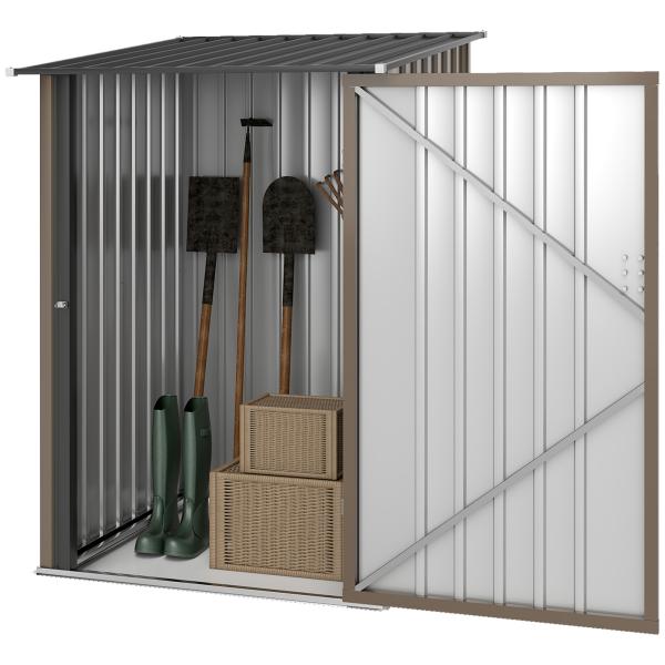 Abrigo de Jardim de Aço Galvanizado com Porta Fechadura e Teto Inclinado 0,92 m² 100x103x160 cm Marrom