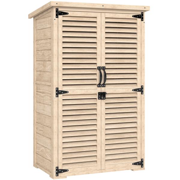 Armário de Jardim de Madeira 75x50x118 cm Armário para Ferramentas com 2 Portas de Persiana 2 Estantes Madeira