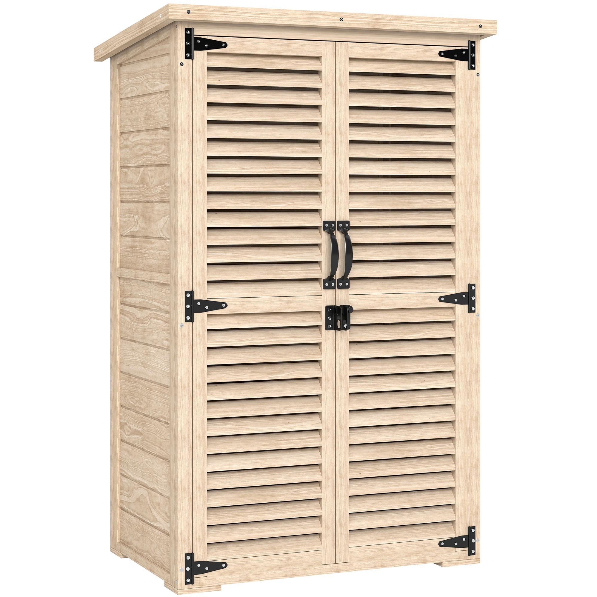 Armário de Jardim de Madeira 75x50x118 cm Armário para Ferramentas com 2 Portas de Persiana 2 Estantes Madeira