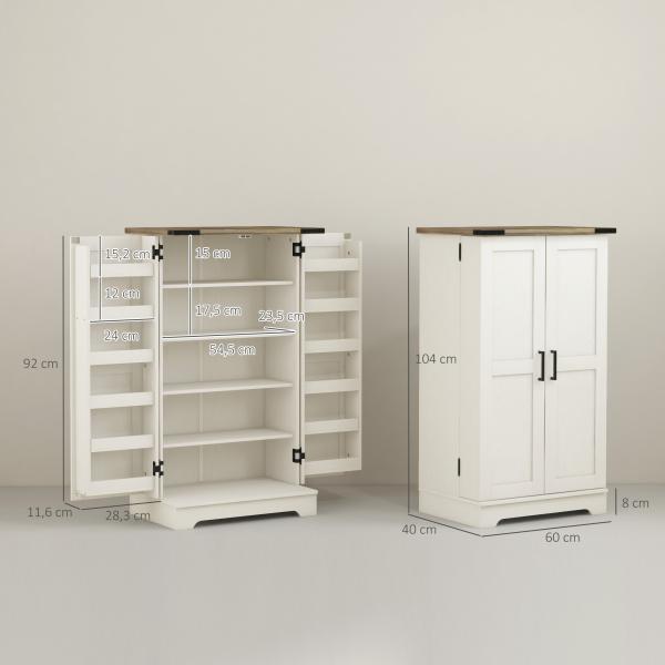 Armário Despensa de Cozinha com 2 Portas, 16 Prateleiras e Prateleira Ajustável para Sala de Jantar ou Sala de Estar 60x40x104 cm Creme