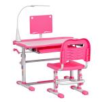 Conjunto de Secretária e Cadeira para Crianças com Altura Ajustável Mesa Inclinável Lâmpada LED 80x49,5x80 - 105cm e 36x34x60 - 73cm Rosa