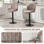 Conjunto de 2 Bancos de Bar Giratórios em Chenille com Altura Ajustável 62 - 83 cm, Encosto e Apoio para os Pés, Moka