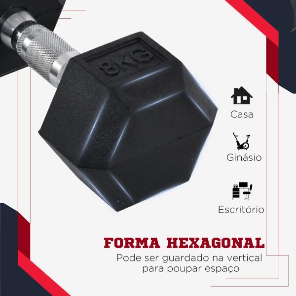 Conjunto de Halteres 16 kg com Barra Metálica e Cabeça Hexagonal Conjunto de Pesos para Treino 30,5x12,7 cm Preto e Prata