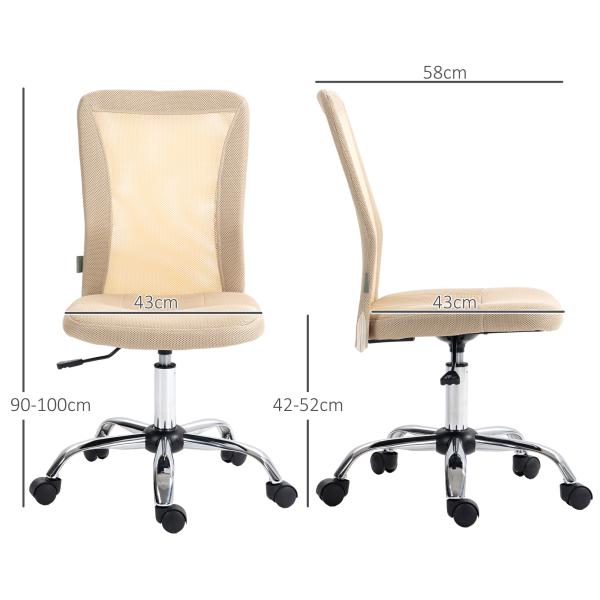 Cadeira de Escritório de Malha Cadeira de Escritório Giratória sem Apoio para os Braços com Altura Ajustável Carga Máxima 100 kg para Escritório Dormitório 43x56x90 - 100 cm Bege