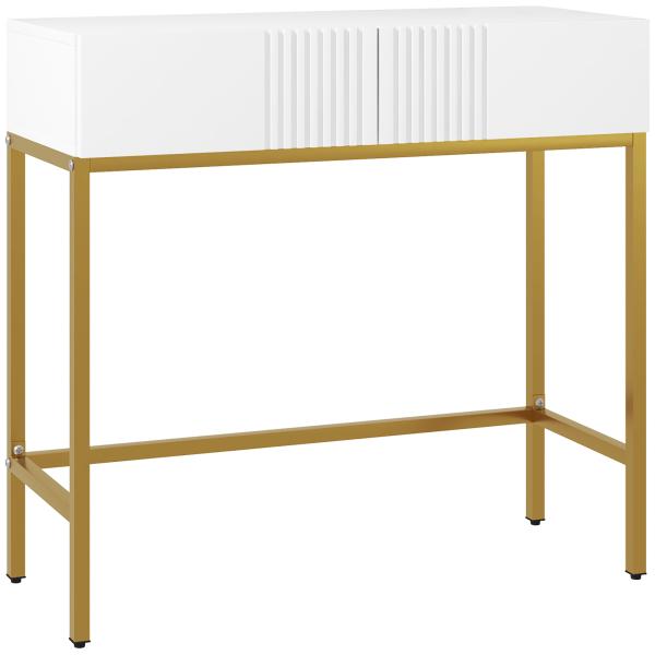 Mesa Consola Moderna Mesa de Entrada com 2 Gavetas e Pés de Aço Anti - tombo para Entrada Sala Corredor 80x31,5x75 cm Branco
