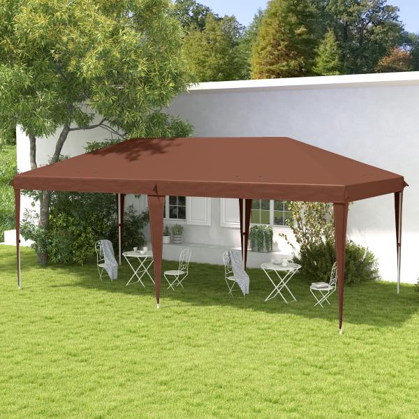 Tenda Dobrável 6x3 m com Altura Ajustável em 3 Níveis Bolsa de Transporte Anti - UV e Estrutura de Aço Castanho