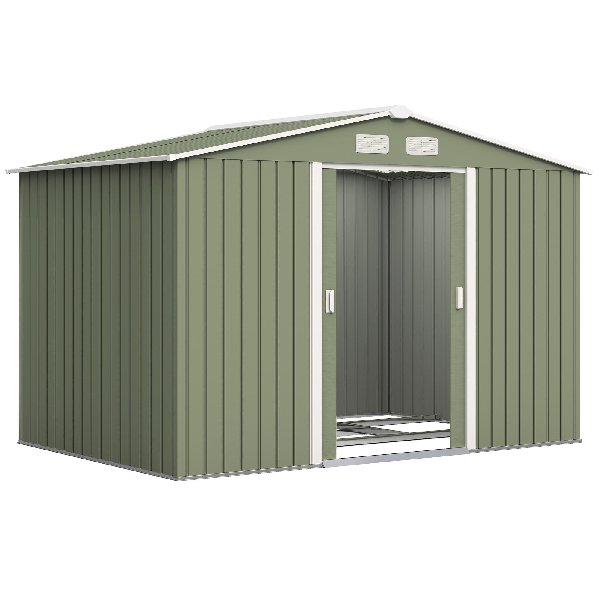 Abrigo de Jardim 4,83m² 277x195x192cm Abrigo Metálico para Armazenamento de Ferramentas com Base de Reforço Incluída Verde Claro