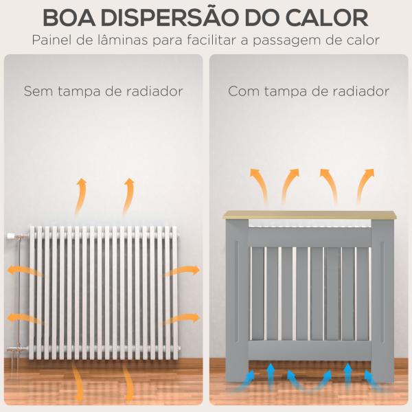 Cobertura Radiador 78x19x83 cm de MDF e Melamina de Madeira com Dispositivo Anti - Tombo e Desenho Moderno Cinza