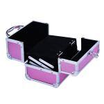 Estojo de Maquiagem Profissional Portátil de Cosméticos com Bandejas de 3 Níveis e Espelho 2 Chaves para Porta - Joias Manicure 15x15x20cm Rosa