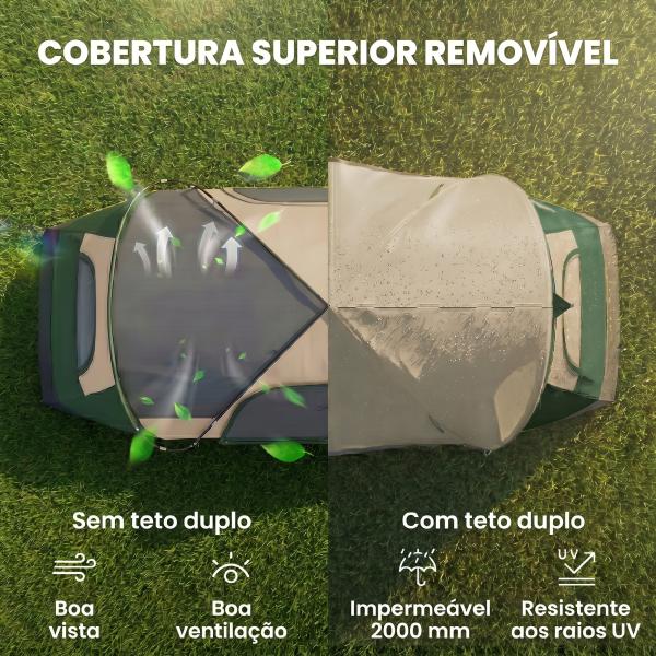 Tenda de Campismo Familiar para 5 - 6 Pessoas Dobrável com 2 Quartos e Bolsa de Transporte 450x215x180 cm Verde e Marrom