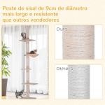Árvore Arranhadora para Gatos Arranhador para Fixar ao Teto Altura Ajustável com Plataformas Poste de Sisal 40x34x230 - 260cm Bege