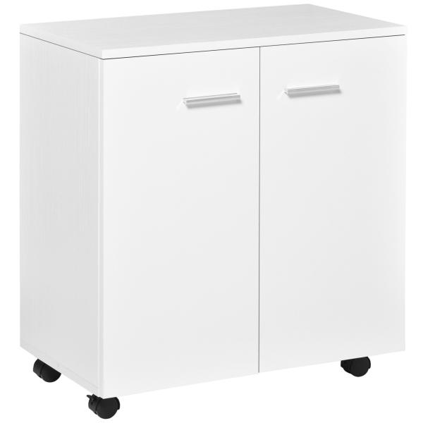 Armário de Armazenamento Moderno Móvel para Armazenamento com Rodas Armário e Prateleiras 60x35x65cm Branco