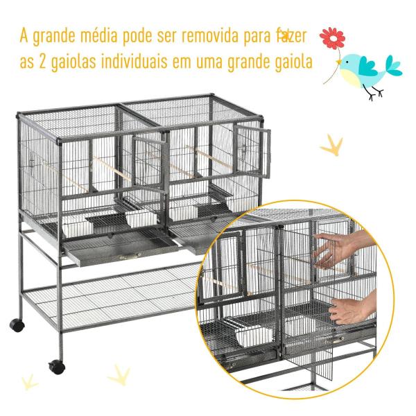 Gaiola de pássaro pequeno com 2 bandejas 4 alimentadores 4 poleiros 95x45,5x102 cm