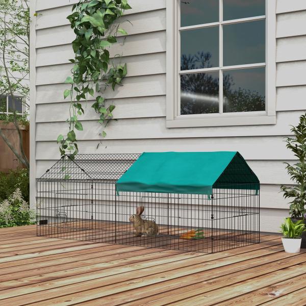 Gaiola para Animais Pequenos Gaiola para Roedores de Aço com Porta e Toldo para Coelhos Chinchilas Galinhas 185x75x75 cm Verde