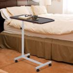 Mesa Auxiliar com Rodas para Sofá e Cama Altura Ajustável e Estrutura de Aço 77x40x76 - 100 cm Nogueira Escura