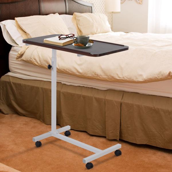 Mesa Auxiliar com Rodas para Sofá e Cama Altura Ajustável e Estrutura de Aço 77x40x76 - 100 cm Nogueira Escura