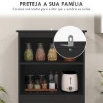 Armário de Cozinha com 2 Portas de Vidro Temperado 2 Prateleiras Abertas e Armário com Prateleira Ajustável 60x30x162 cm Preto
