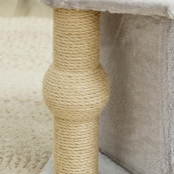 Arranhador para Gatos com Cama Caverna Plataforma Bola Suspensa e Poste de Juta 42x30x66 cm Cinza e Bege