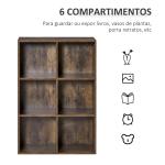 Estante de 3 Níveis Prateleira para Livros com 6 Cubos de Arrumação para Escritório 65,5x30x97,5 cm Castanho Rústico