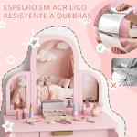 Toucador para Crianças com Espelho e Banco Toucador de Maquilhagem para Crianças de 3 a 6 Anos 52x32x85 cm Rosa