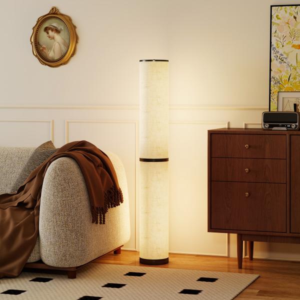 Candeeiro de Pé Moderno Candeeiro de Sala com Brilho Temperaturas de Cor Ajustáveis 3000K - 6000K Controle Remoto Magnético Temporizador para Quarto Escritório Decoração Ø20x135 cm Bege
