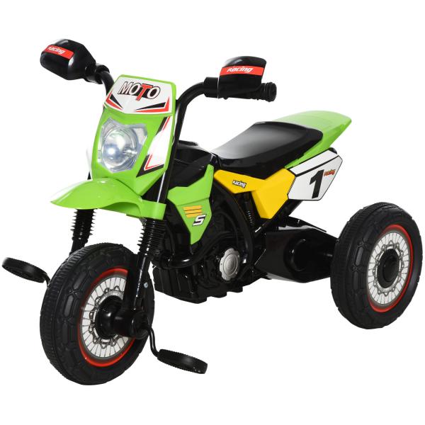 Mota para Crianças acima de 18 Meses Mota a Pedais para Crianças com 3 Rodas Luzes e Sons Realistas 71x40x51 cm Verde