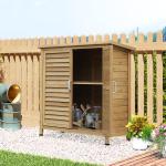 Armário de Armazenamento de Madeira para Jardim com 2 Prateleiras Interiores 2 Portas e Teto Inclinado para Exterior Terraço 87x46,5x96,5cm Natural