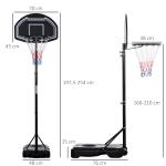 Tabela de Basquetebol para Exterior Altura Ajustável 160 - 210 cm com Rodas e Base Preenchível 76x48x254 cm Preto