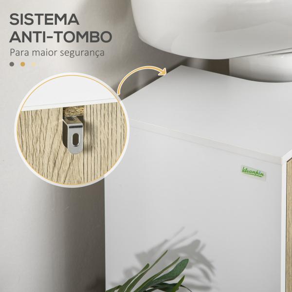 Móvel para Lavatório Pousar de Madeira com 2 Portas Prateleira e Pés de Aço 60x30x60cm Carvalho e Branco