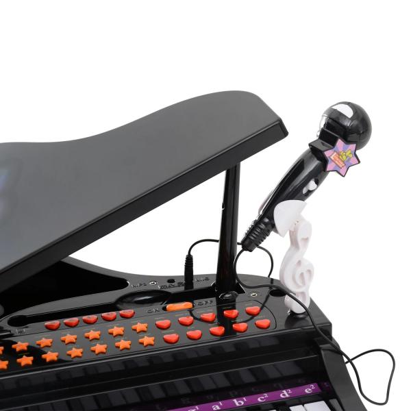 Piano para Crianças com 37 Teclas Microfone Banco Luzes 22 Músicas e Entrada para MP3 e USB 48x39x69 cm Preto