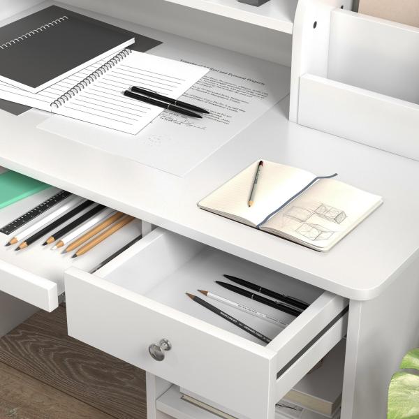 Conjunto de Secretária e Cadeira para Crianças com 2 Gavetas e Compartimento para Dormitório Sala de Estudo Branco