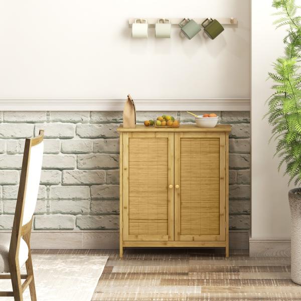 Aparador de Bambu de 2 Portas Aparador Boémio com 2 Prateleiras para Cozinha Entrada 60x27x67,5 cm Madeira