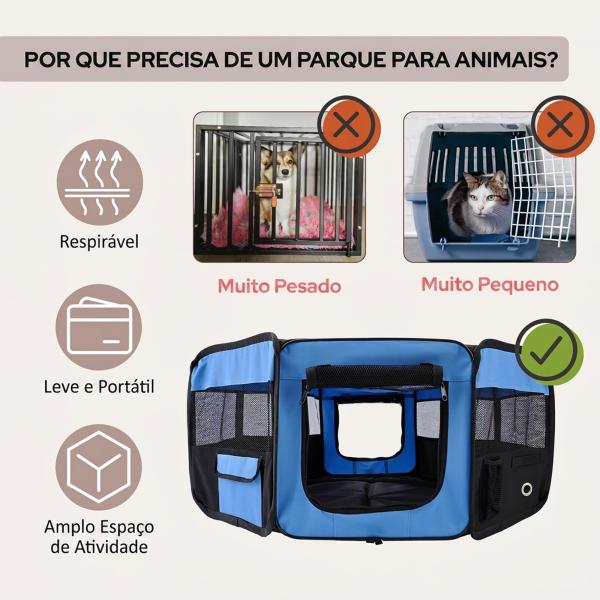 Parque Dobrável para Cães e Gatos, Cercado Portátil para Animais Pequenos, Impermeável em Tecido Oxford, Ø90x41 cm, Azul